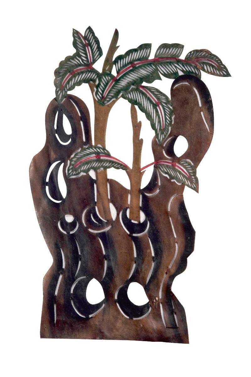 Shadow puppet, bamboo and stone landscape