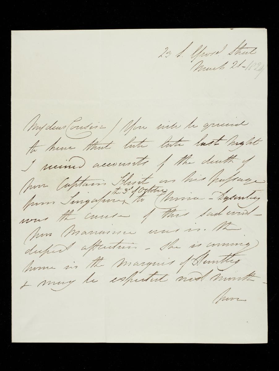 Letter from Lady Raffles to the Revd Thomas Raffles