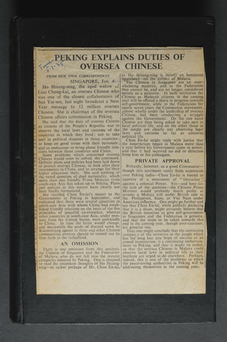 Article entitled 'Peking Explains Duties of Oversea Chinese'