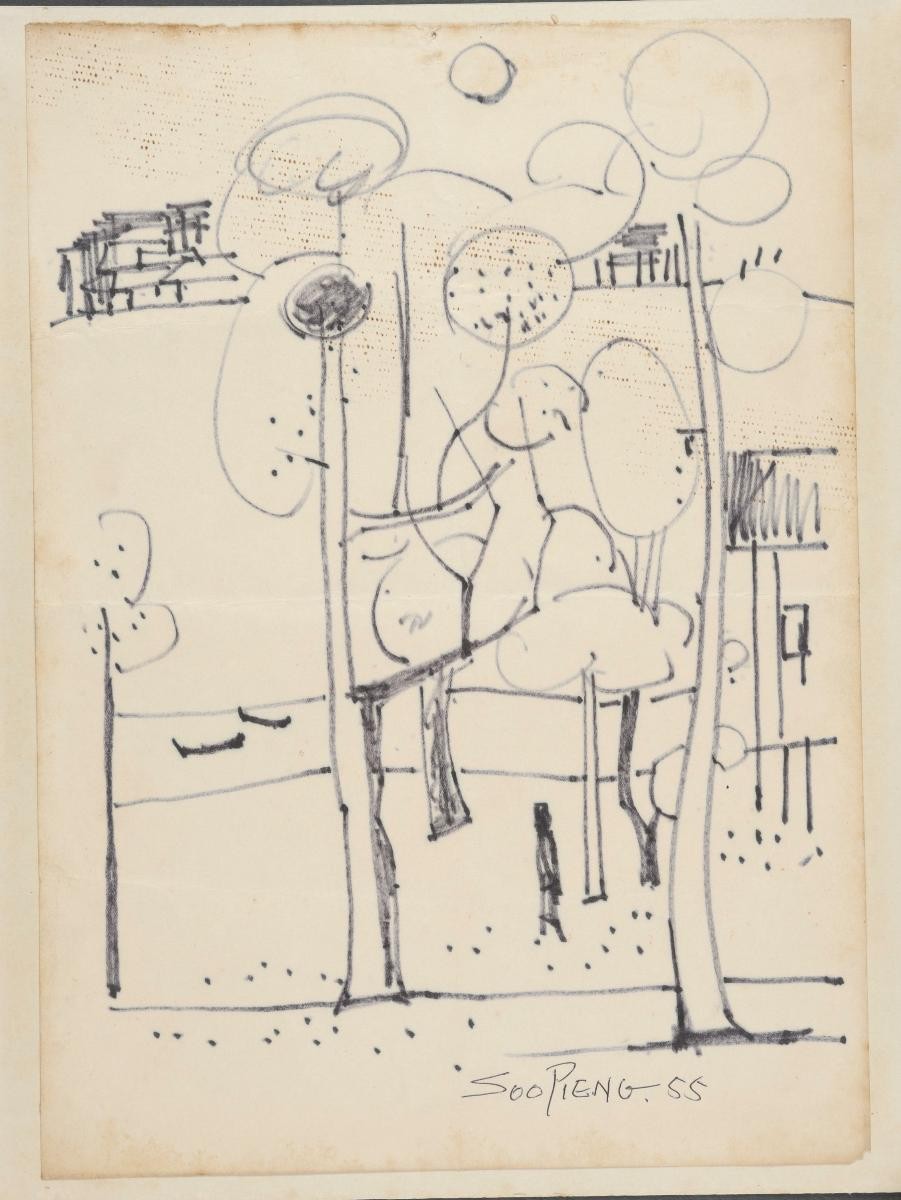 Untitled (Man under Trees beside River)