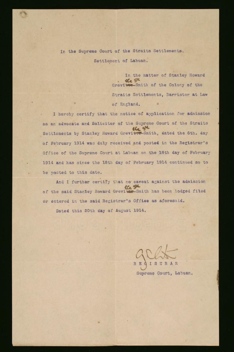Registrar record for Stanley Howard Greville-Smith