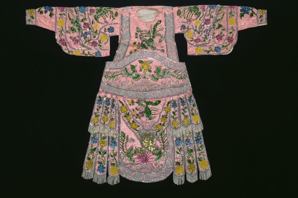 A pink robe with floral sequins worn by a ‘dao ma dan’ in a Chinese opera