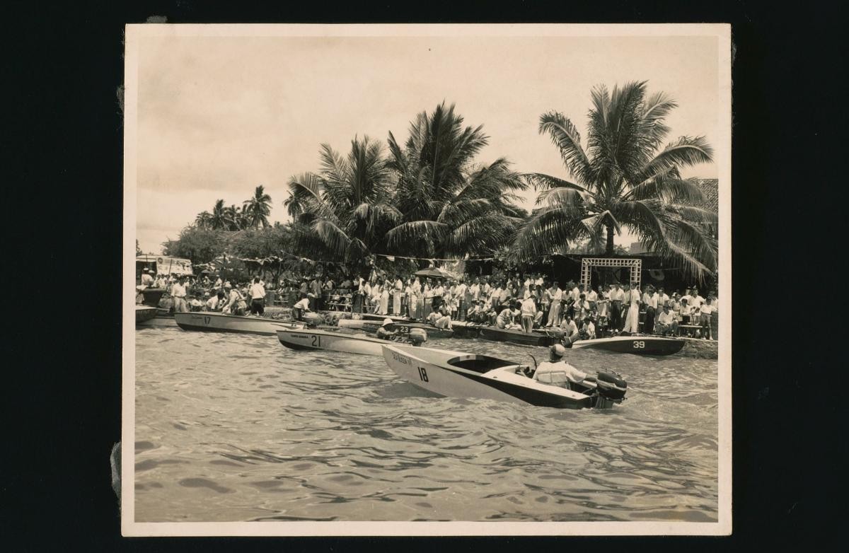 A scene at the first Singapore Outboard Regatta held at Pasir Panjang