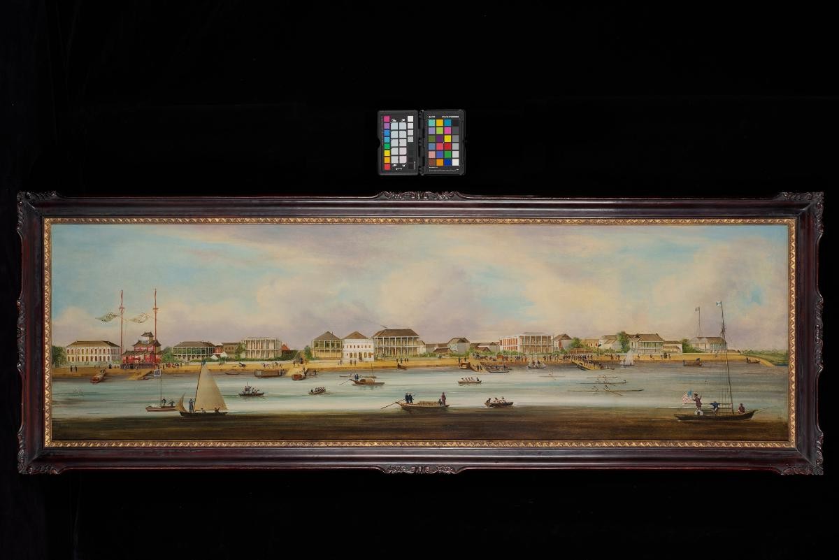 View of the Bund with a regatta in progress, Shanghai, 1849–51