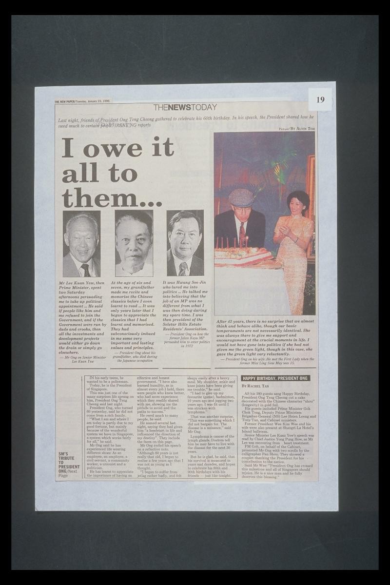 Press cutting about Mr. Ong Teng Cheong