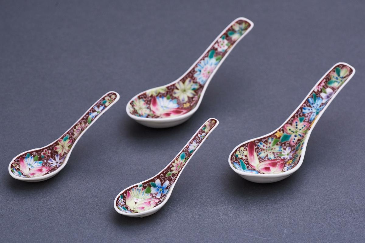 Straits Chinese porcelain spoons with lotus designs