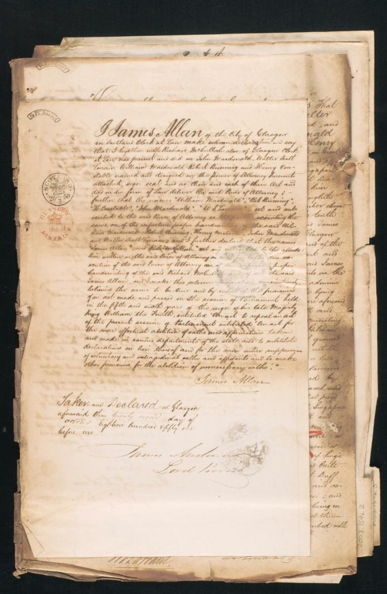 Declaration and power of attorney concerning the estate of James Stephen