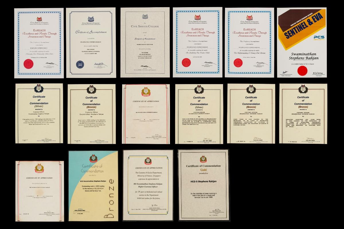 Certificates belonging to Mr Swaminathan Stephens Rahjan