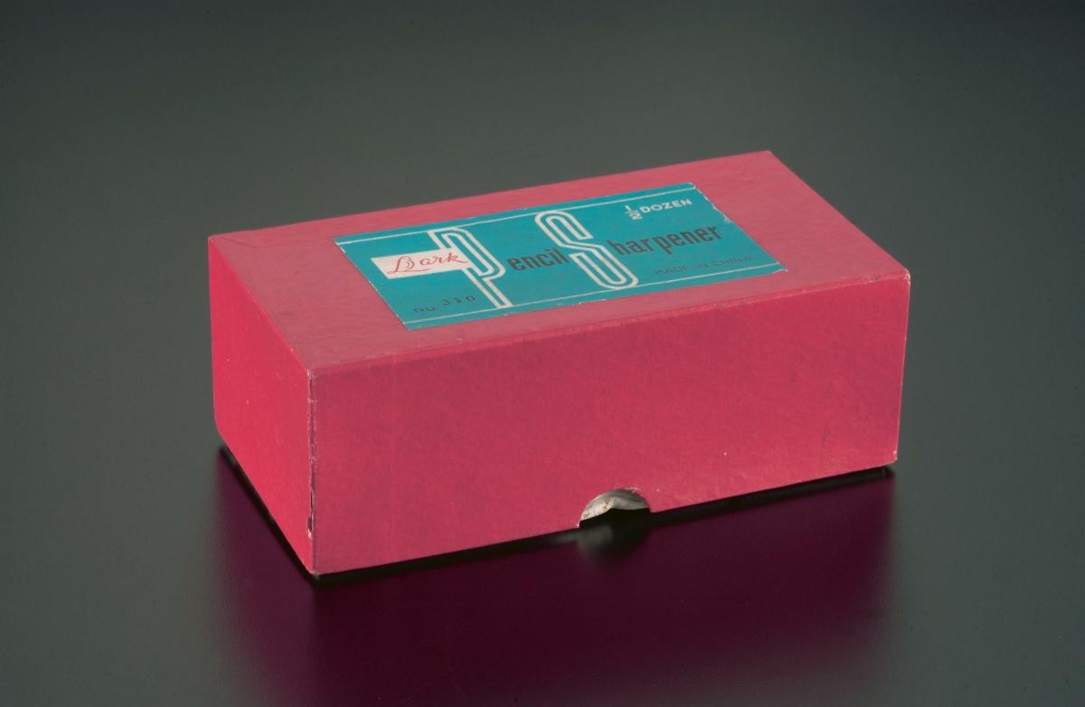 Box with label “Lark brand pencil sharpener”