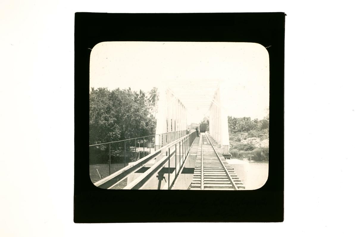 A glass lantern slide depicting a railway track
