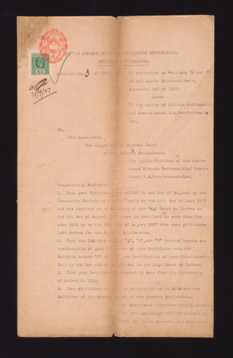 Petition of Kizhaka Puthemmalikal Kesava Menon