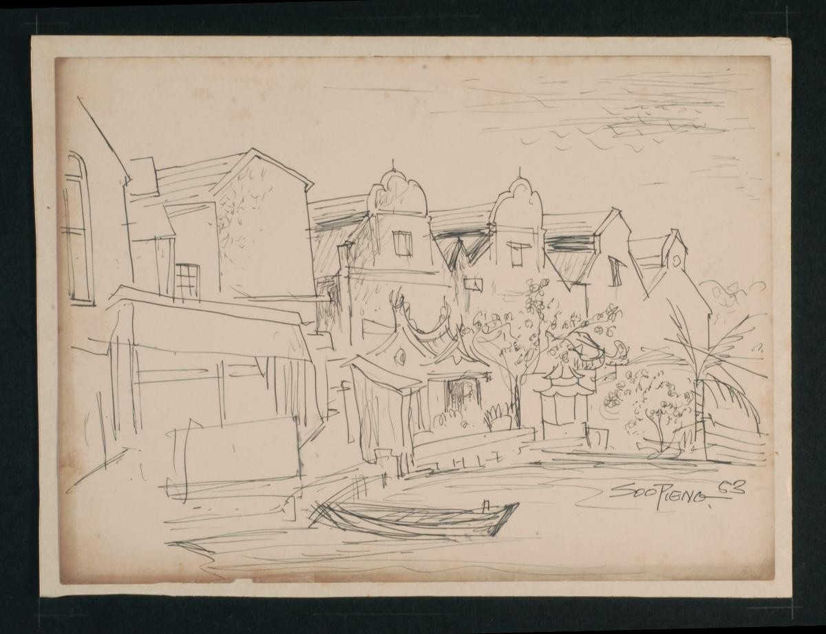 Untitled (Godowns by The River and A Temple in front)