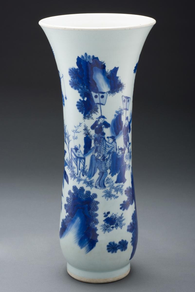 Blue and white vase with scene of officials