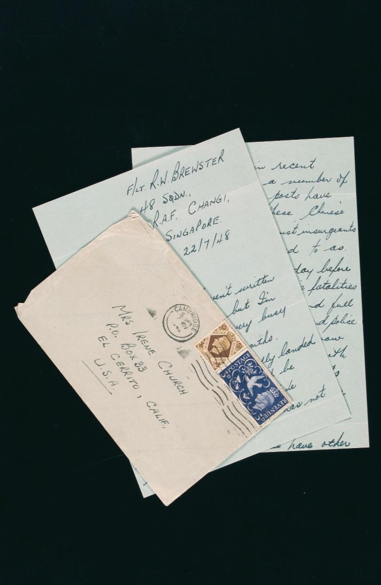 Hand-written letter and envelope from Flight-Lieutenant R.W. Brewster