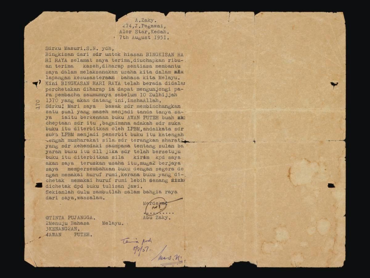 Letter from A. Zaky to Masuri S.N.