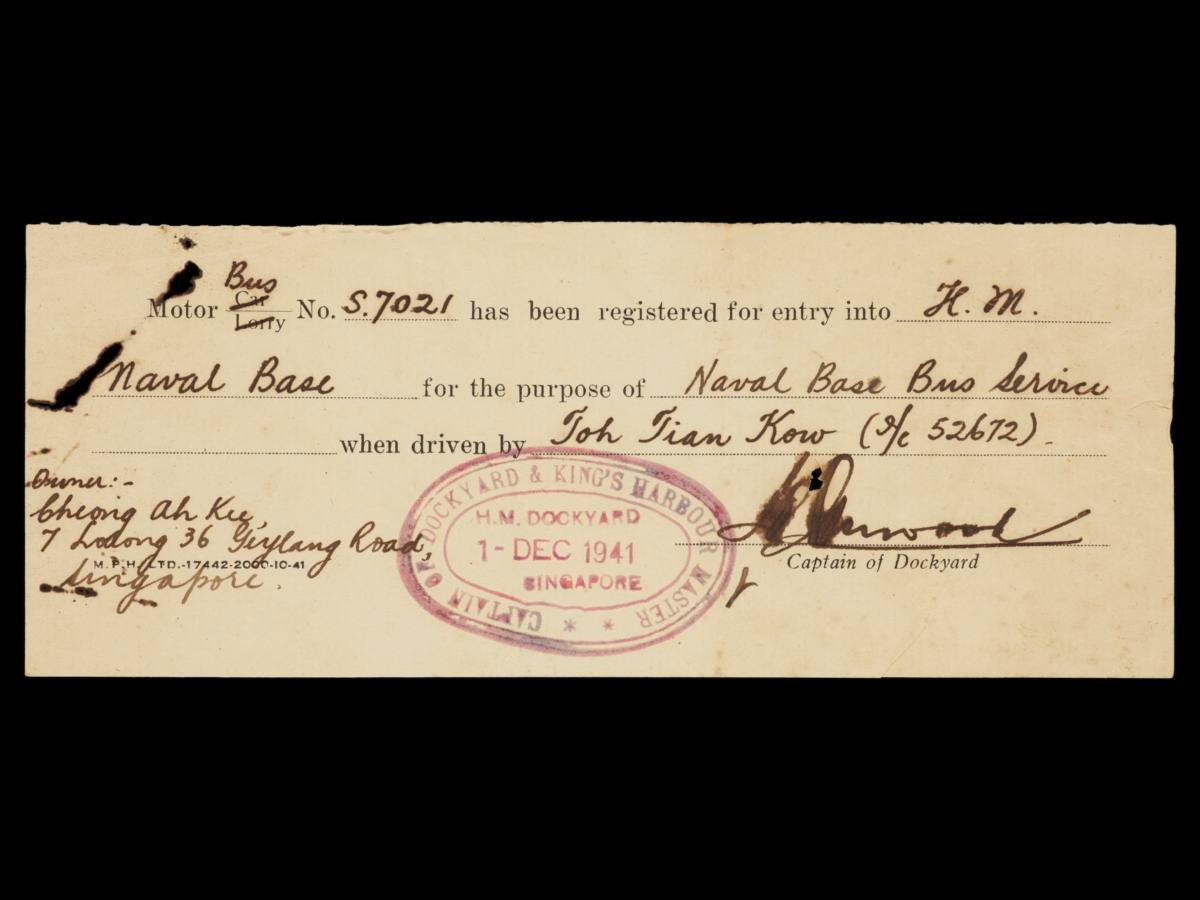 Naval Base bus service registration receipt