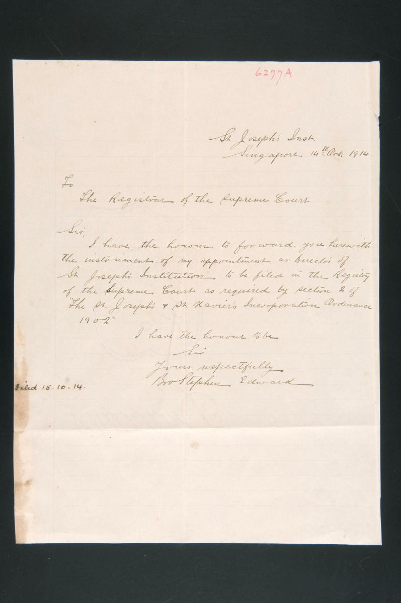 Letter from Stephen Edward to the Registrar of the Supreme Court