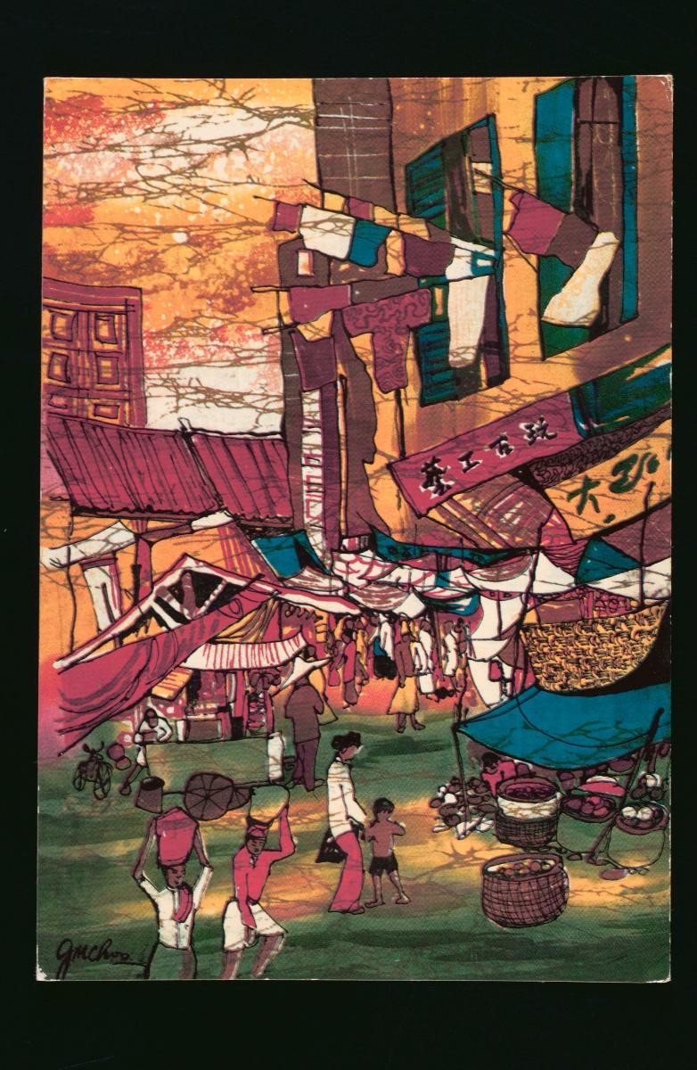 Batik painting depicting a marketplace