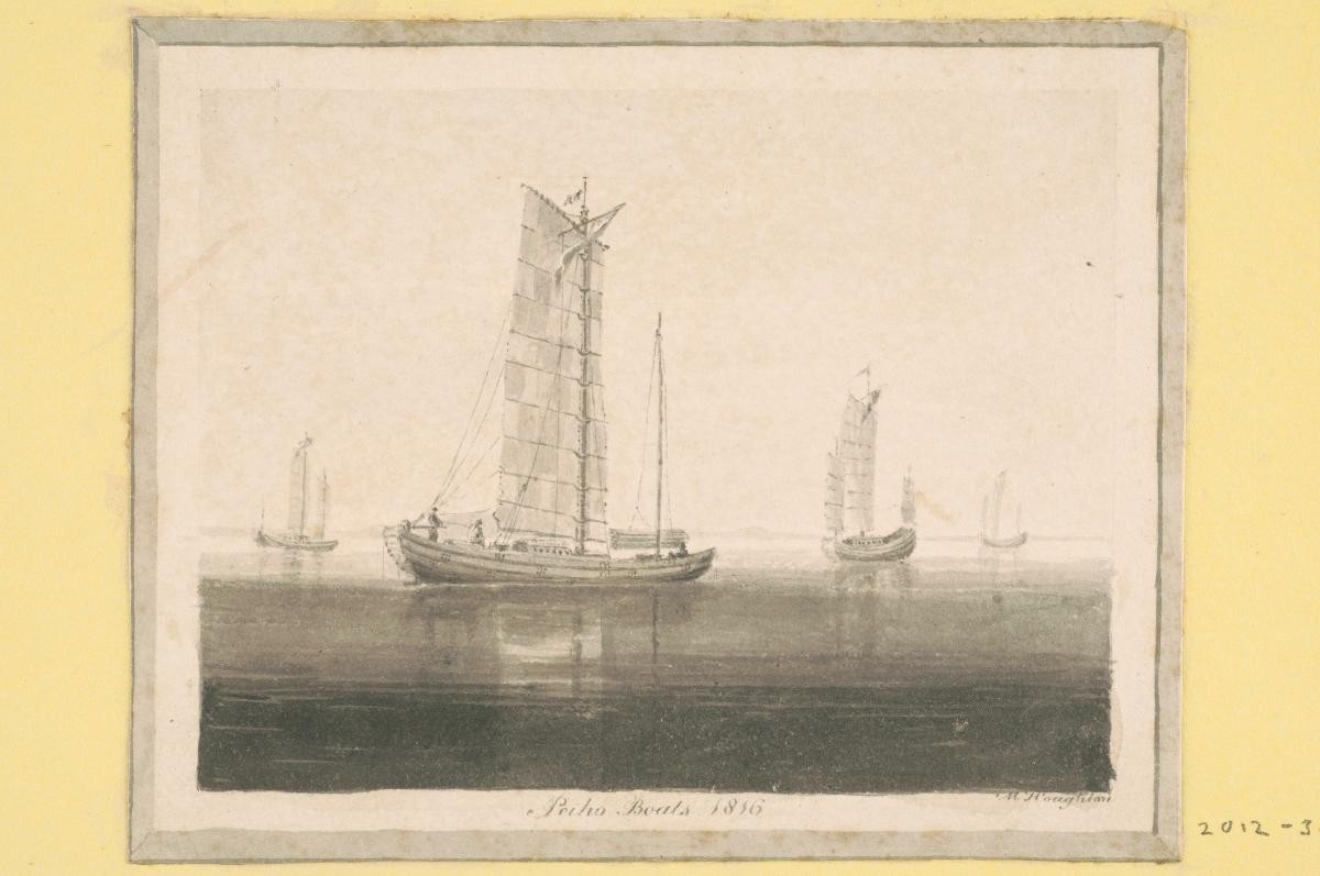 Drawing from the Houghton Album titled 'Peiho Boats, 1816'