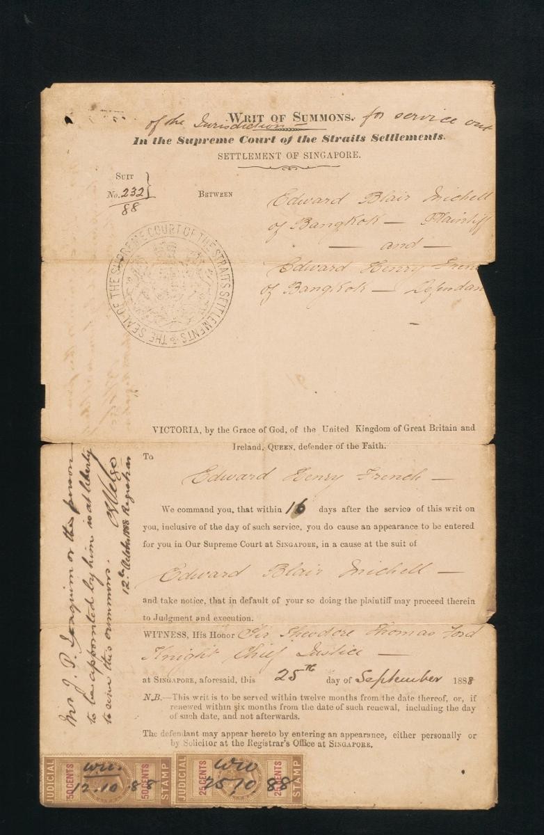 Writ of Summons issued to Edward Henry French