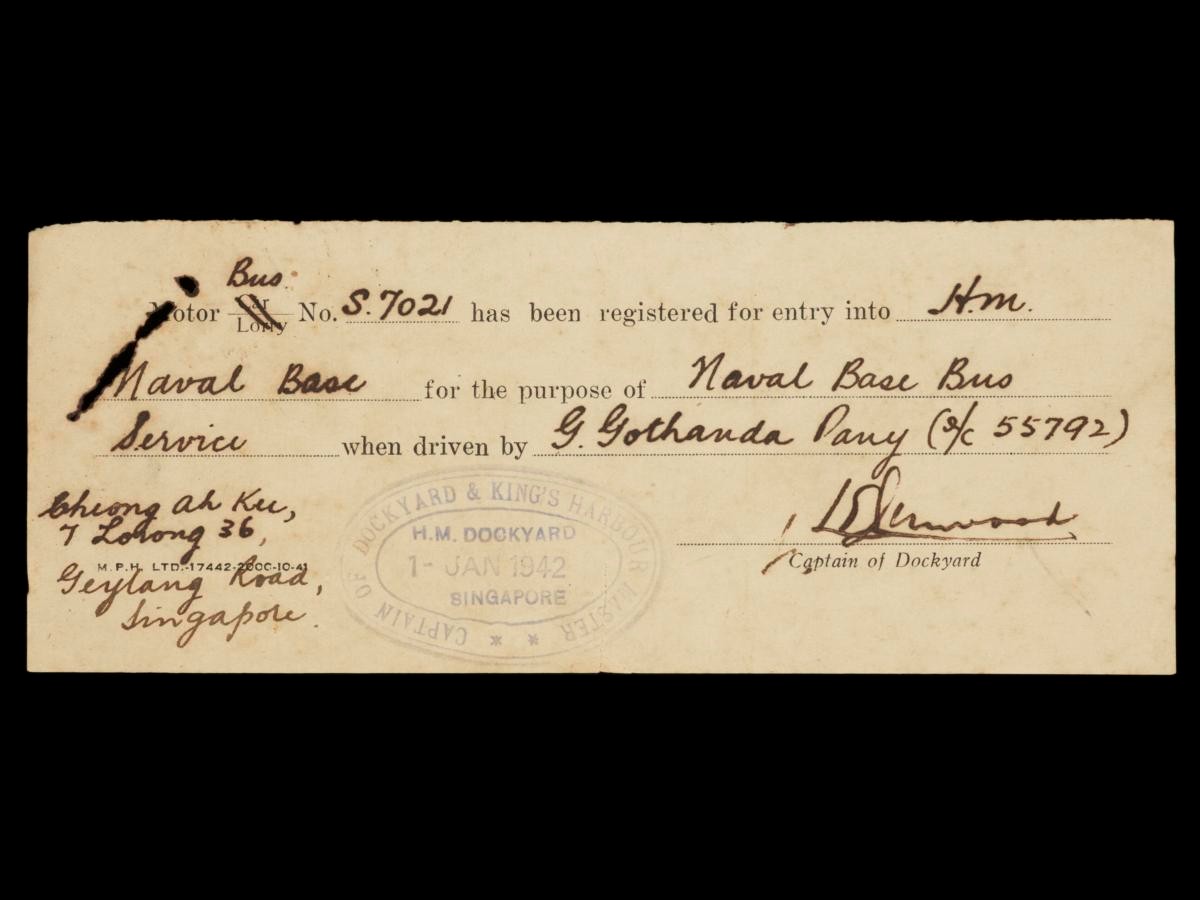 Naval Base bus service registration receipt