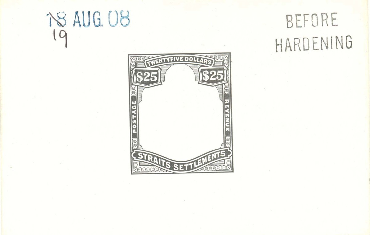 Die proof of King Edward VII Straits Settlements border design of $25 definitive stamp issue of 1902-12.