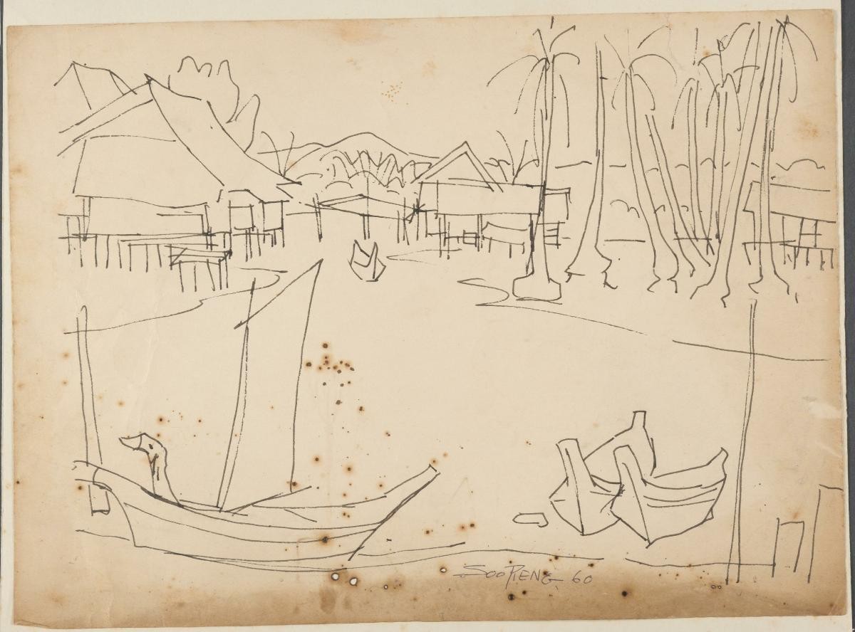 Untitled (Four Boats with Kampung in The Background)