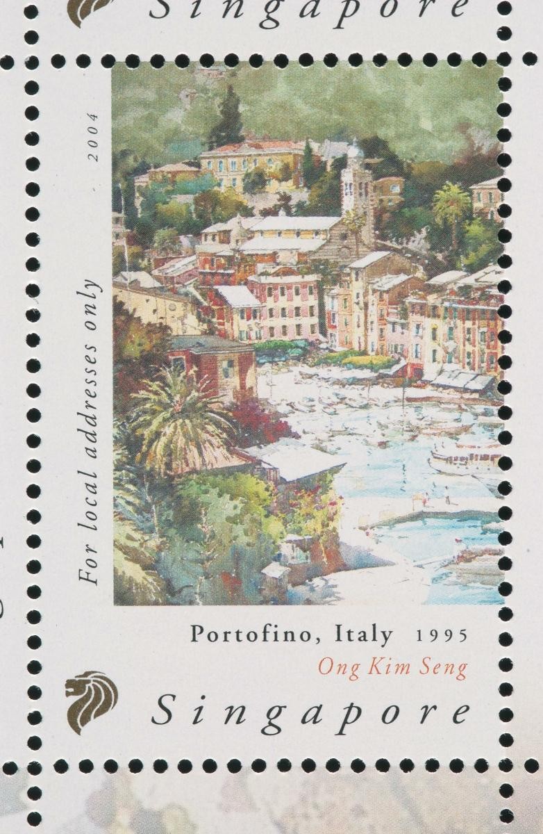 A stamp featuring ‘Portofino, Italy, 1995’ by Ong Kim Seng