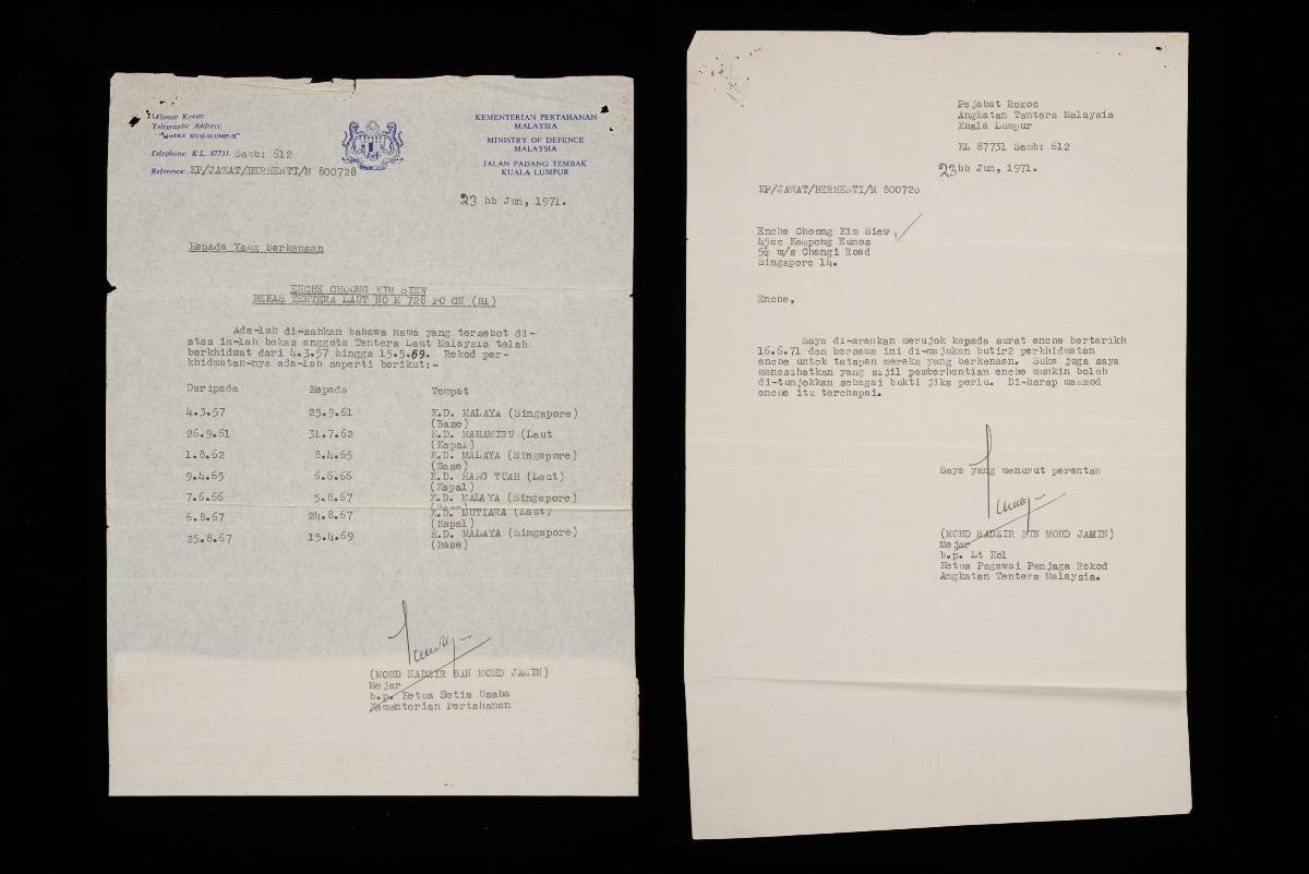 Letter and Record of Service in the Royal Malaysian Navy