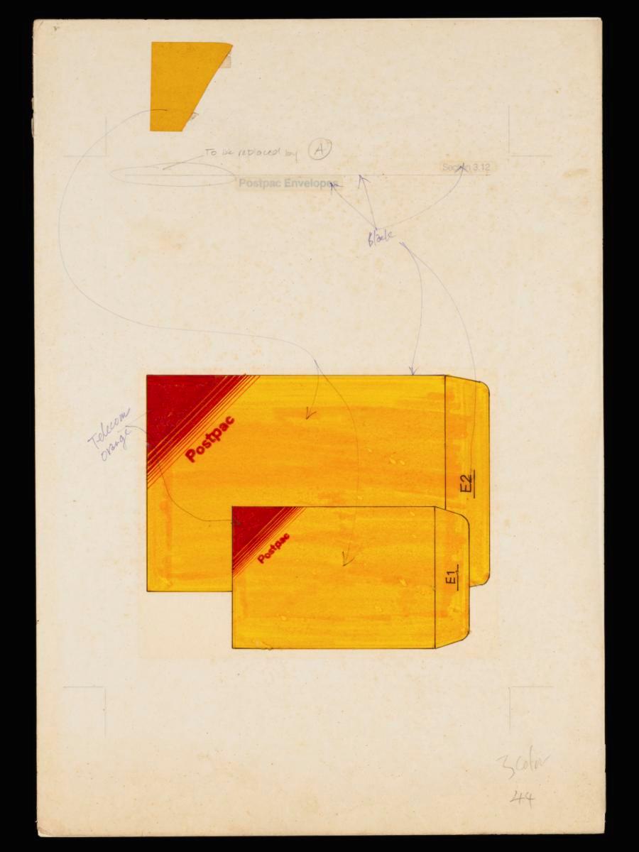 Prototype illustrating the corporate visual identity of Telecoms on Postpac envelopes