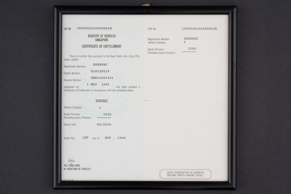 certificate of entitlement under the vehicle quota system