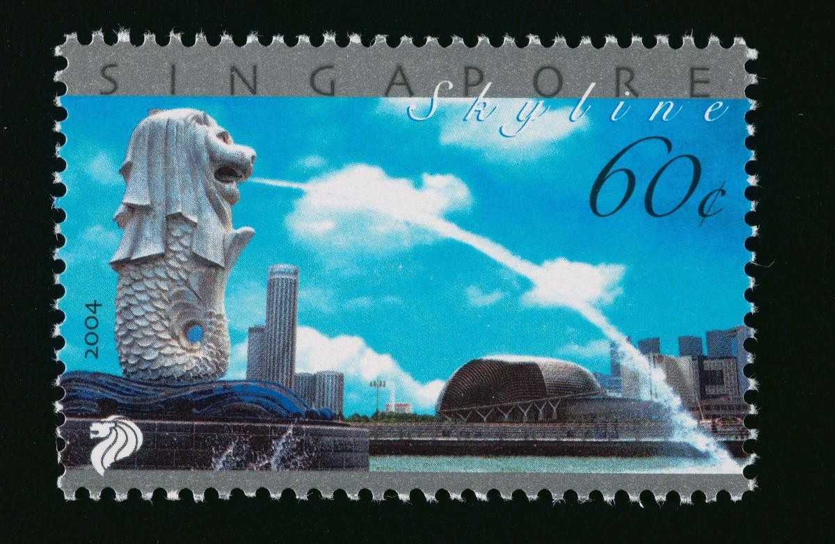 A stamp featuring a view of Singapore’s modern skyline