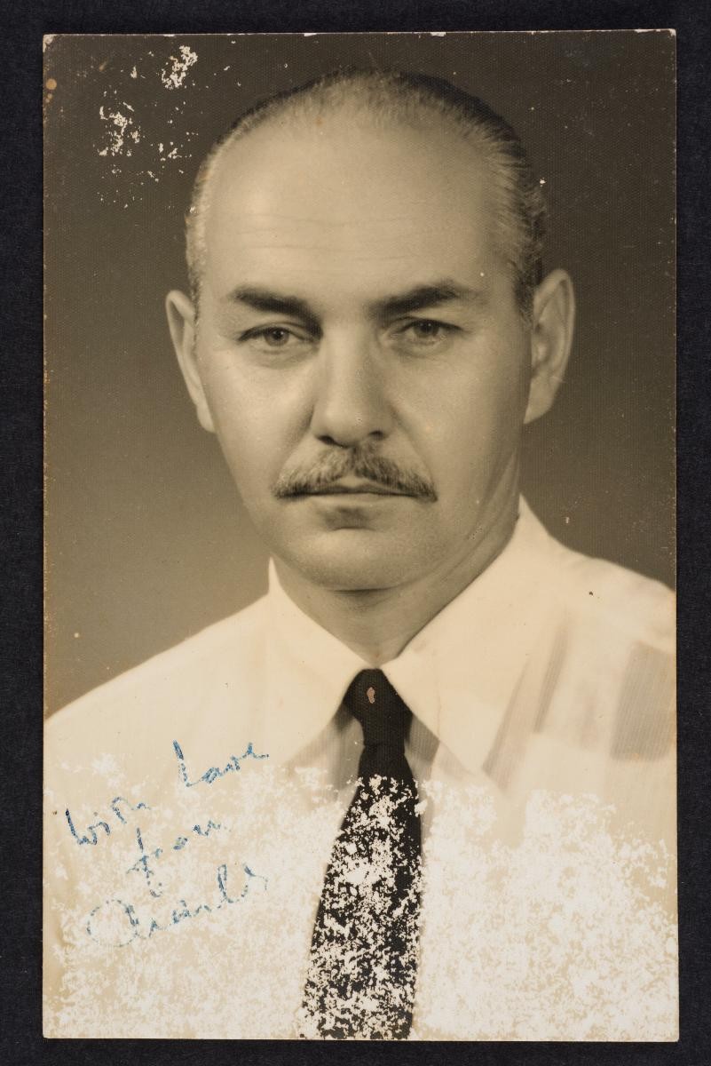 On recto:"With love from Charles"/on verso: "Charles Gawba"