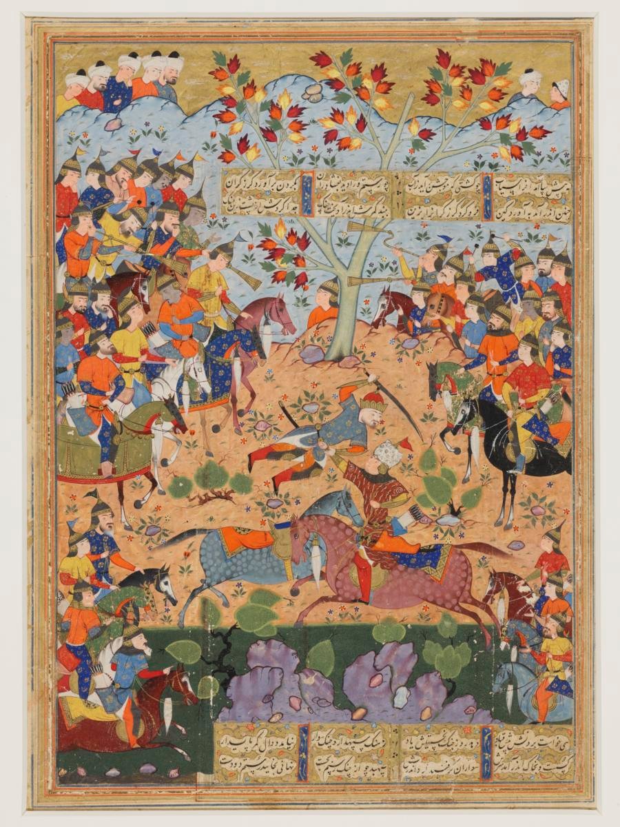 A page from Shahnama of Firdausi - Rustam unseating Afrasiyab
