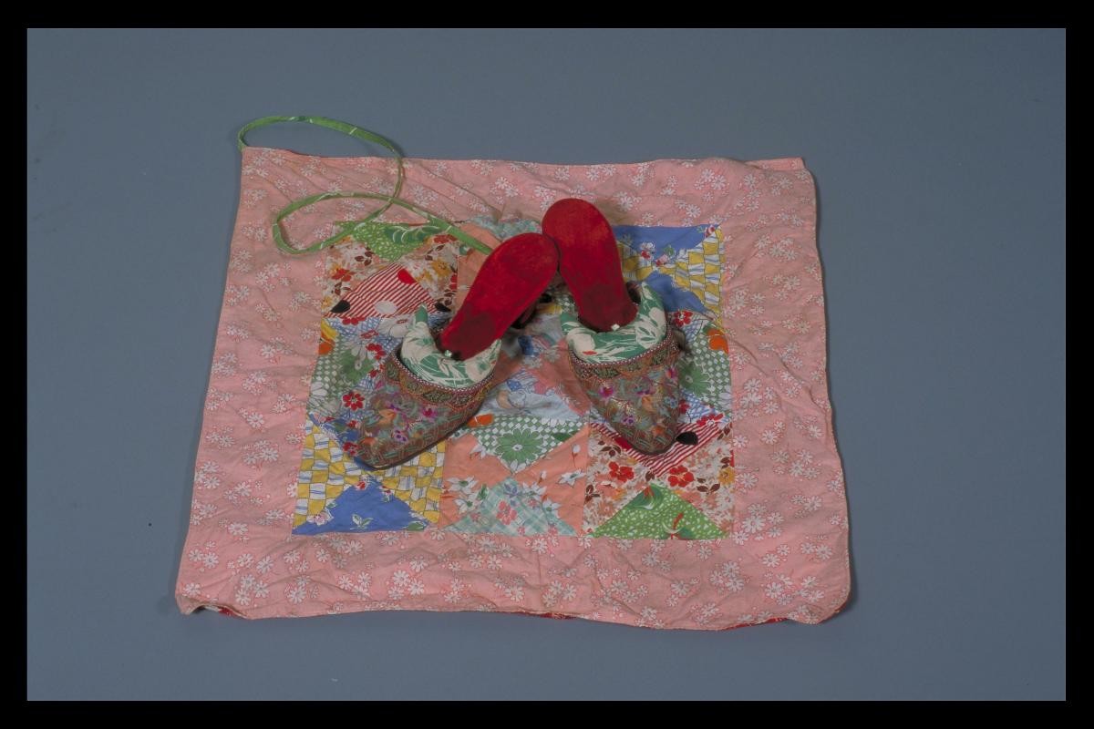 Peranakan Chinese wedding slippers with cushion wrapped in cloth