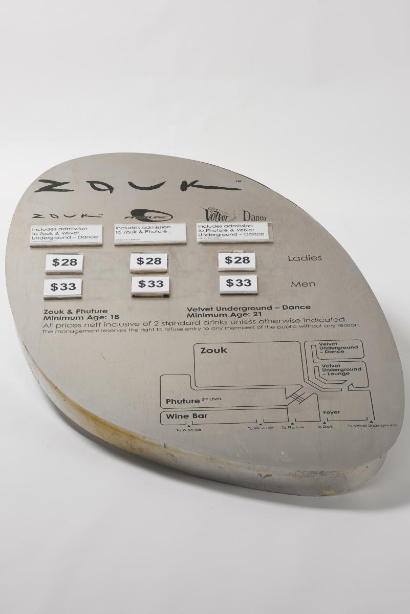 Zouk Cover Charge Board