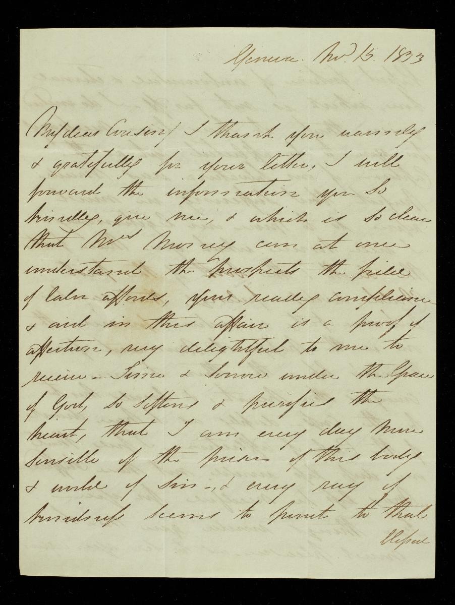 Letter from Lady Raffles to the Revd Thomas Raffles