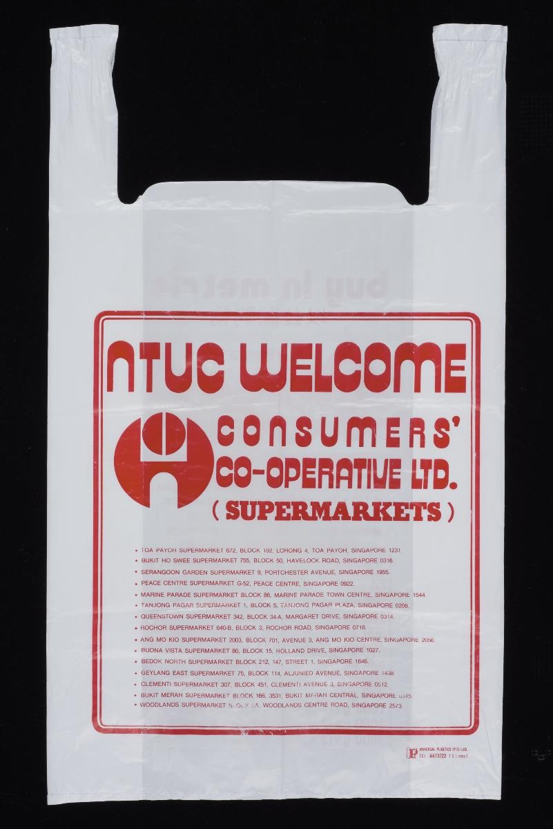 NTUC Welcome Plastic Bag featuring metric conversion table