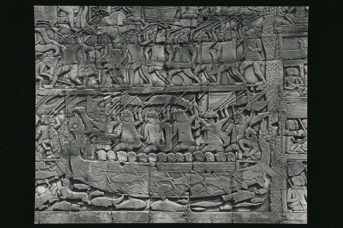 A view of a temple relief in Angkor by Loke Wan Tho