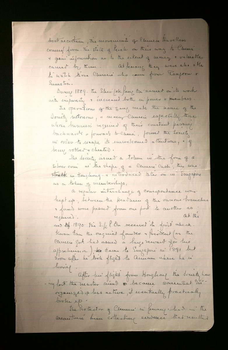 William Stirling's notes on Chinese secret societies in Singapore