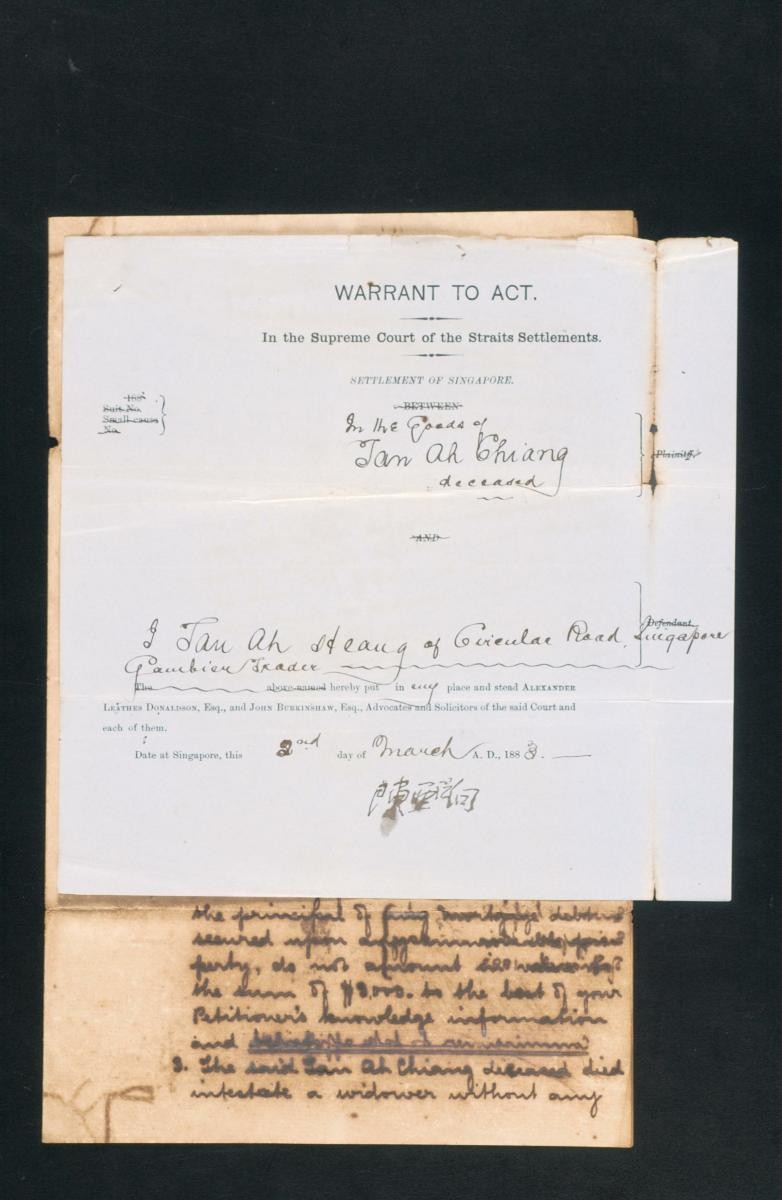 Warrant to act and petition issued by Tan Ah Heang