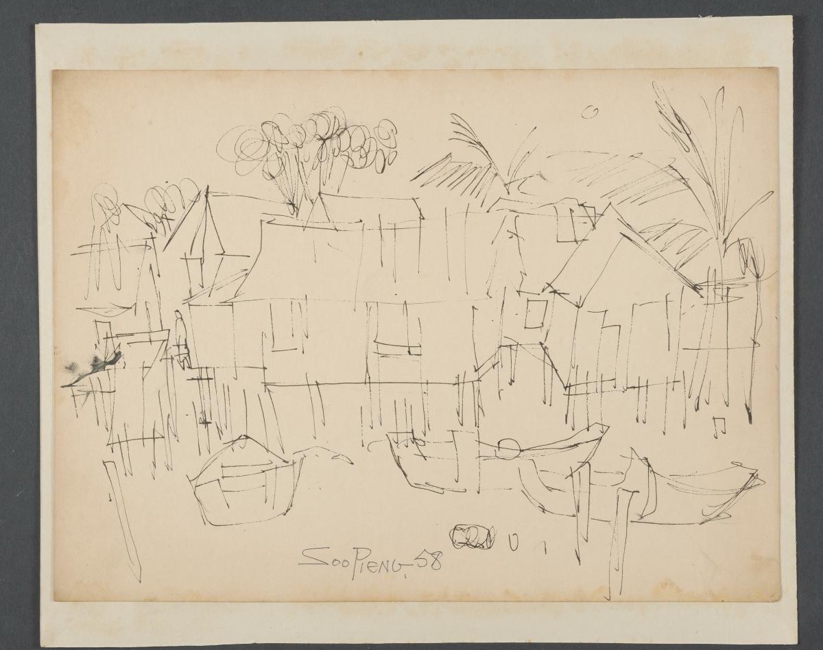 Untitled (A Village of Kelongs with Resting Sampans)