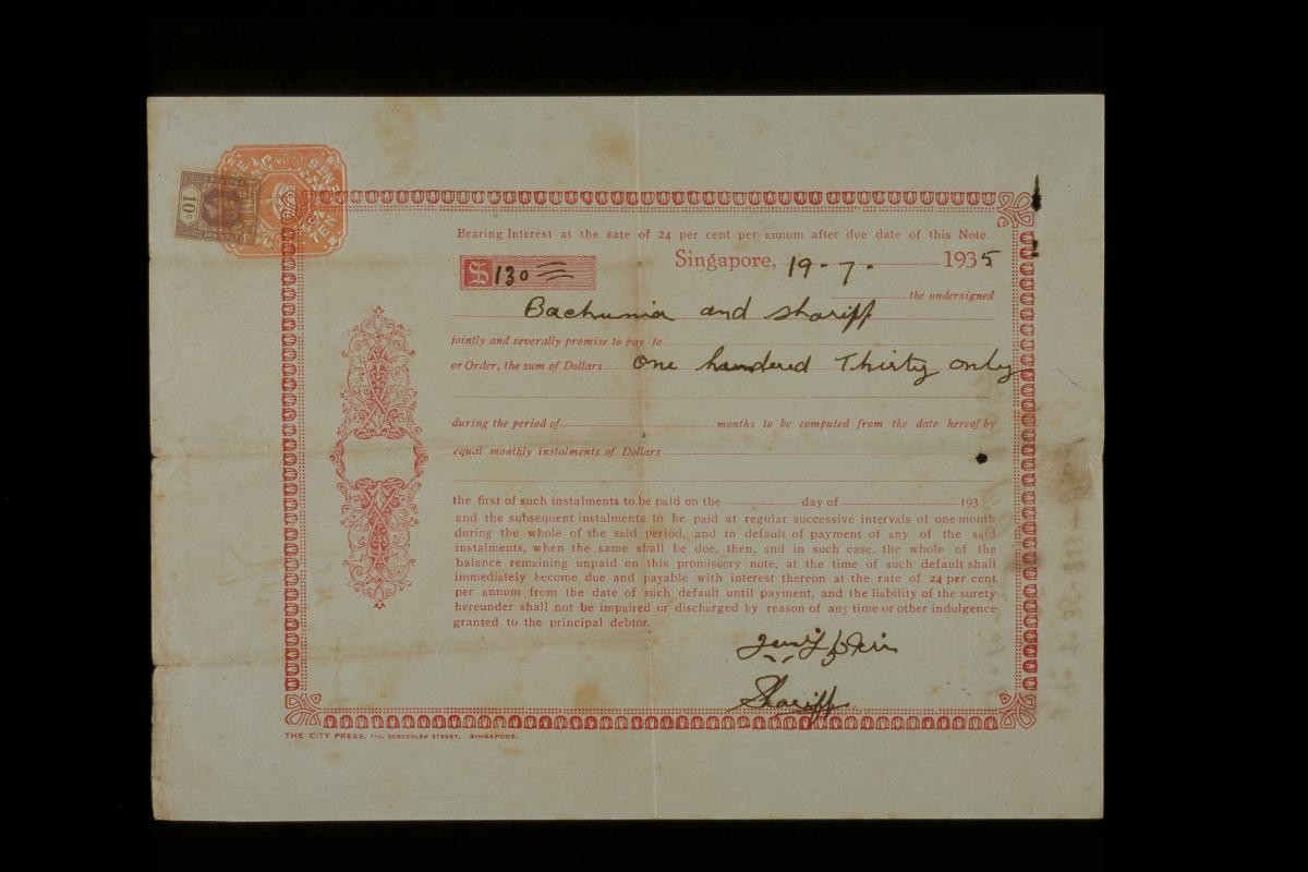 Promissory note issued by the Chettiars
