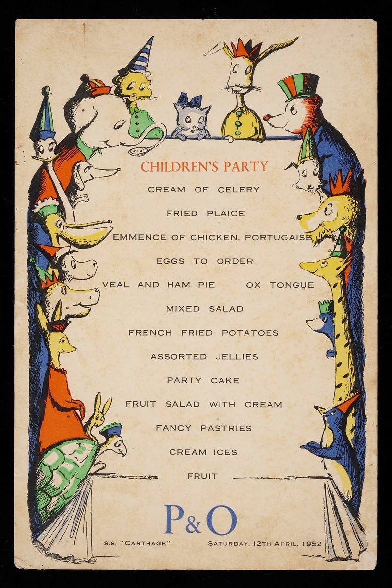 Children’s party menu from the SS Carthage