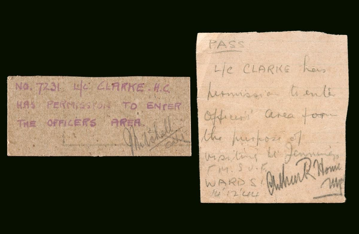 FMSVF volunteer Henry C. Clarke’s POW camp passes