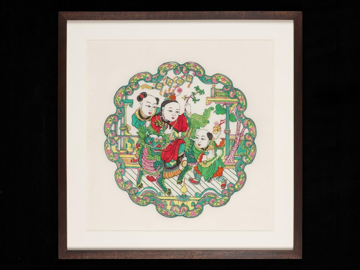 Woodblock print, Chinese New Year (Three chicken and Qi Lim)