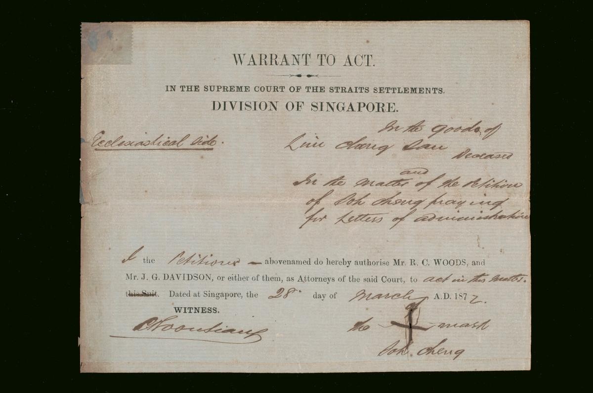 Warrant to act issued by Soh Cheng