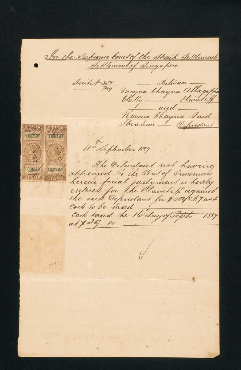 Document concerning the suit between Meyma Cheeyana Allagappa Chitty and Kavena Chayna Said Ibrahim
