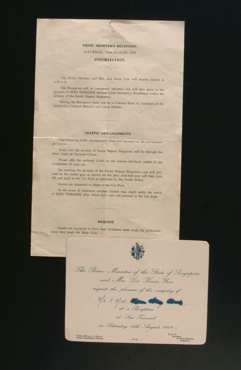 Invitation card set for the Prime Minister’s Reception at Sri Temasek