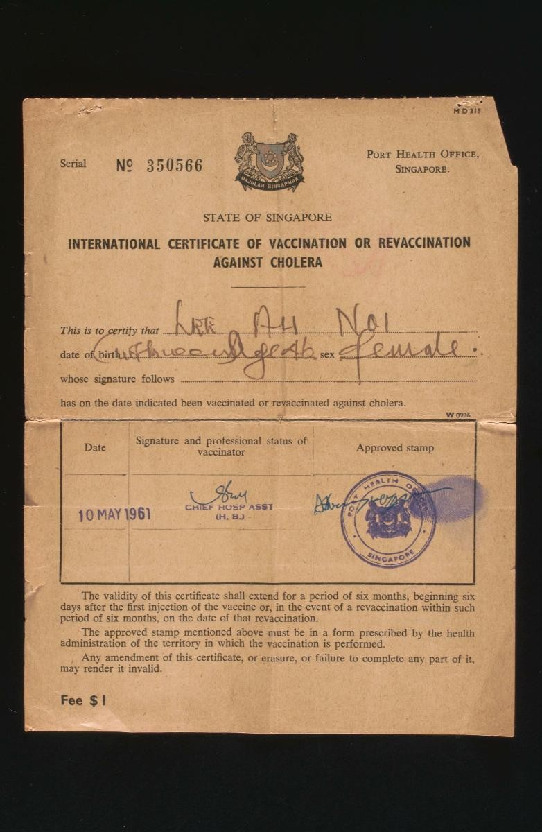 International certificate of vaccination against cholera